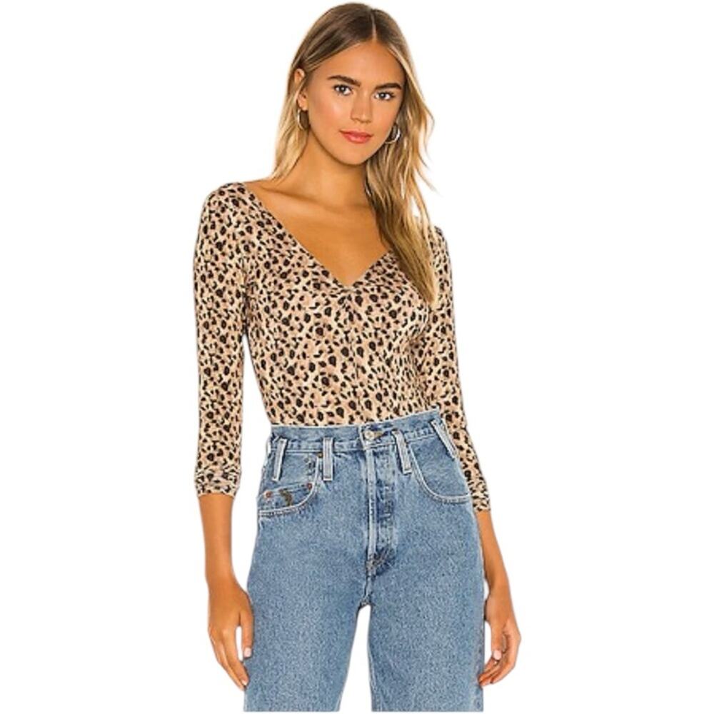 RE/DONE x WW84 V Neck Long Sleeve Bodysuit in Cheetah Print Size Small NWT
